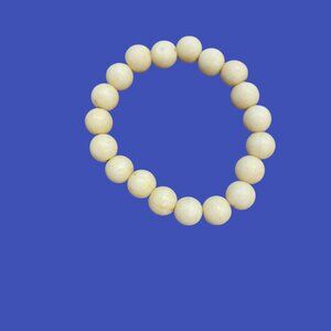 Faux Ivory Chunky Beaded Bangle Bracelet Stretch